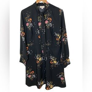 LOFT Outlet Black Floral Tie Neck Long Sleeve Dress Size 12